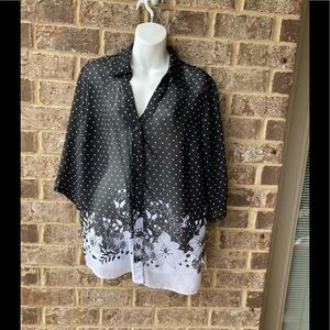 White Stag Plus Size 1x  16W Blouse Black White
